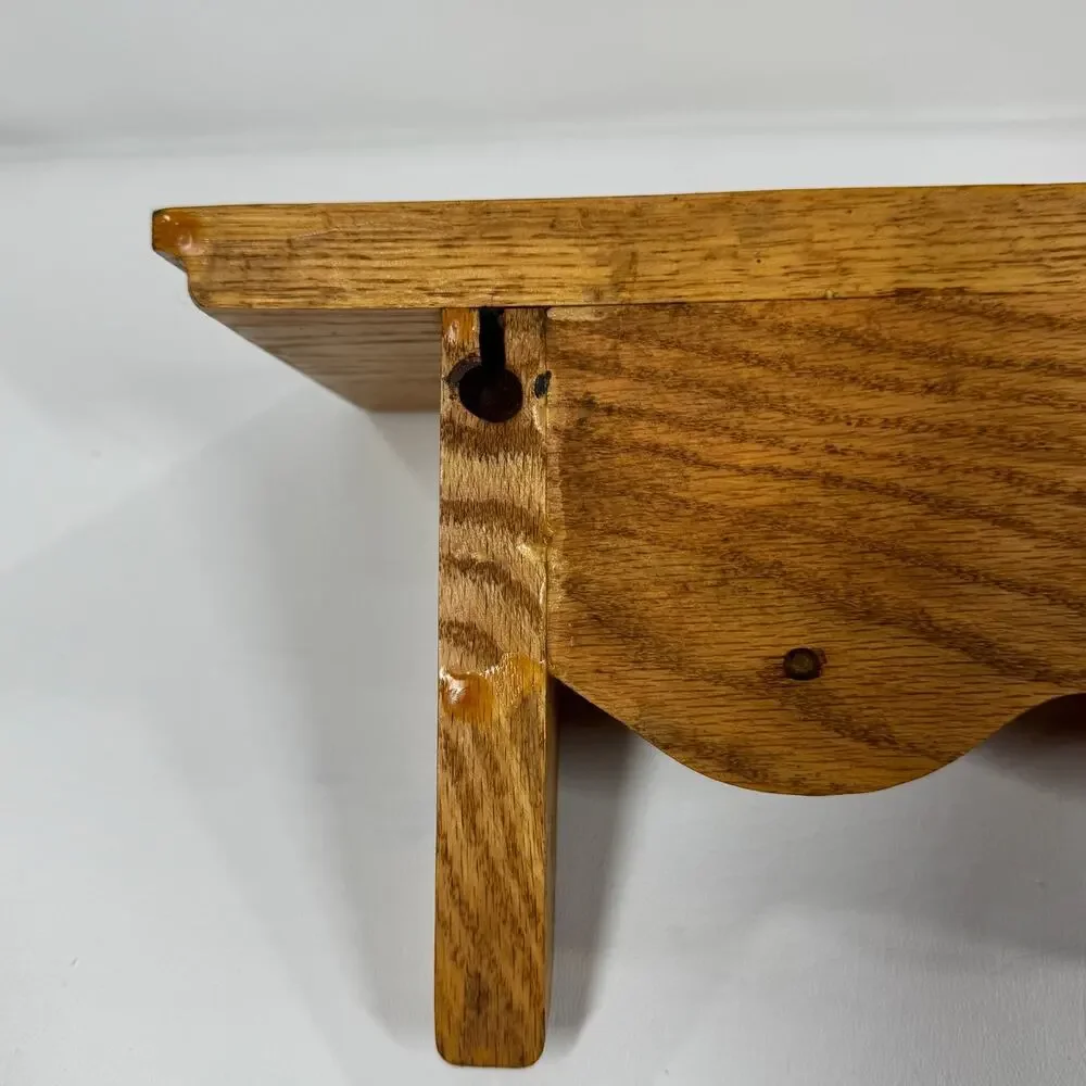 Vintage Solid Oak Wall Shelf Heart Inlay Peg Rack Country Farmhouse Plate Cutout